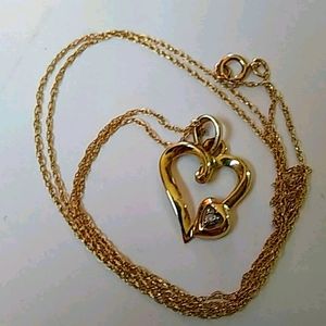 10k yellow gold heart with Gem chip necklace